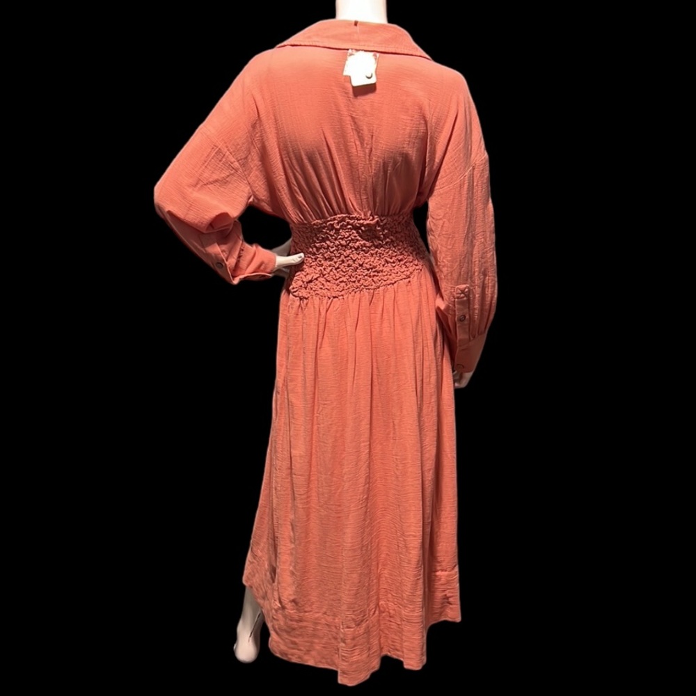 NWT Free People Monika Cotton MIDI Long Sleeve Shirt Dress in  Peach XS - Picture 7 of 11